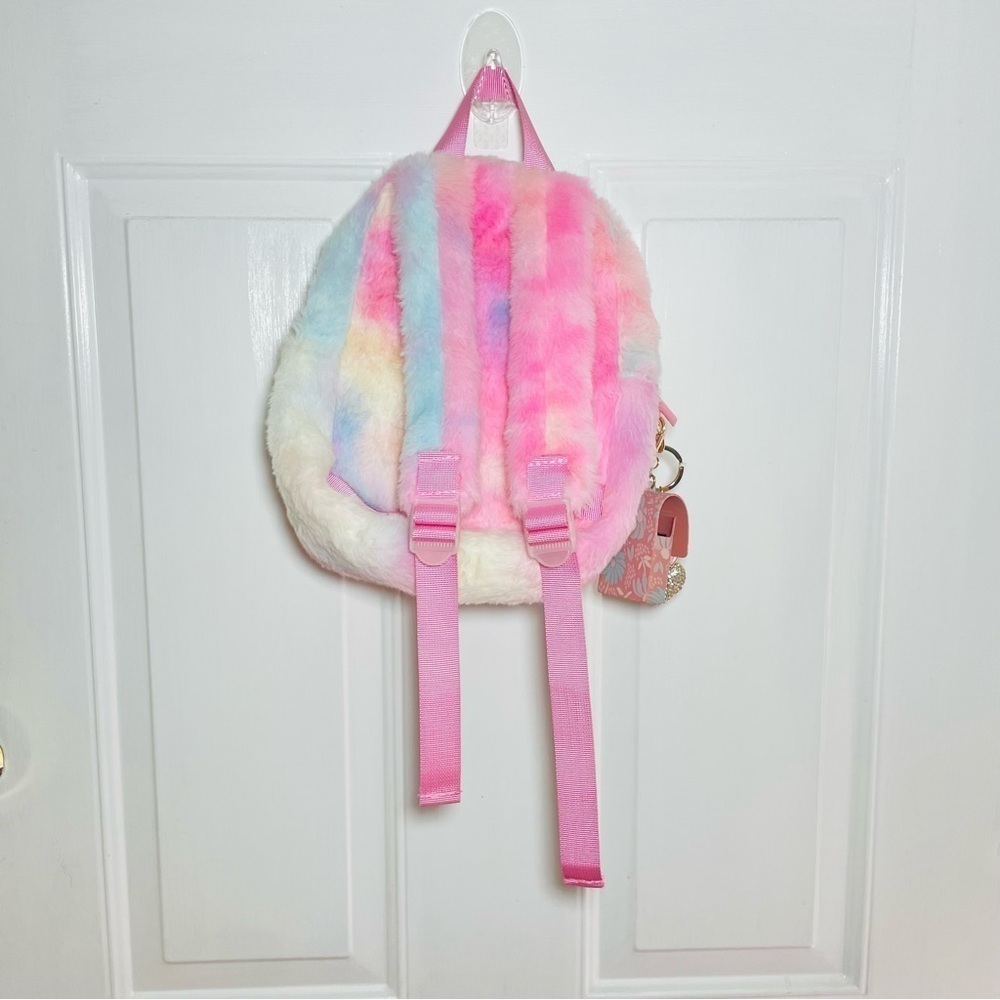Claire’s Rainbow Bunny Plush Mini Backpack – Pastel Fuzzy Kids Bag NWT - Picture 3 of 11
